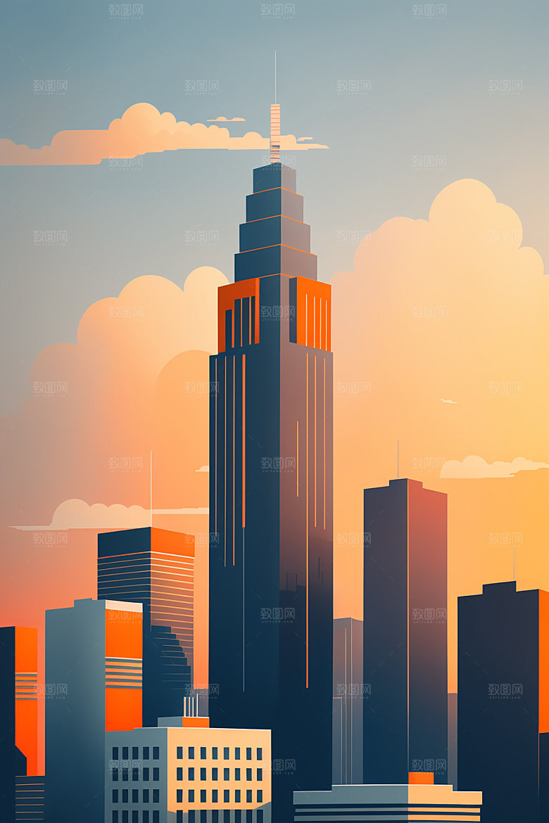 城市楼房大厦插画