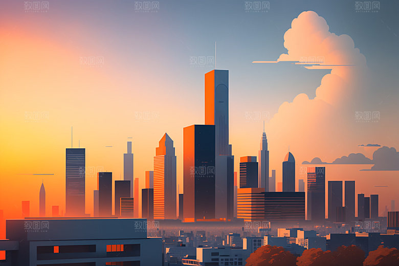 城市大厦楼房插画