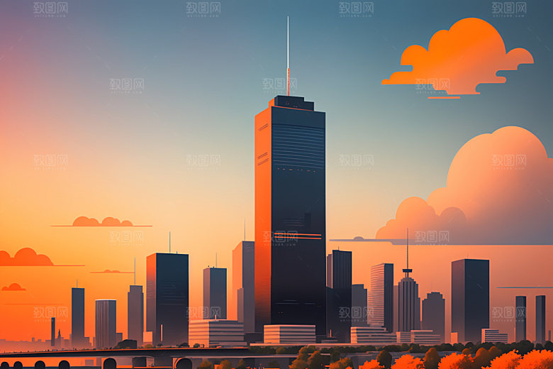 城市楼房地标插画