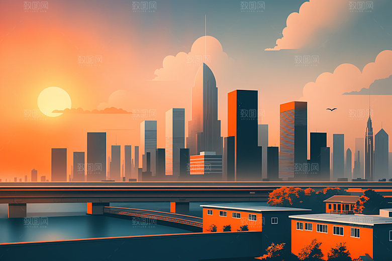 城市楼房大厦插画
