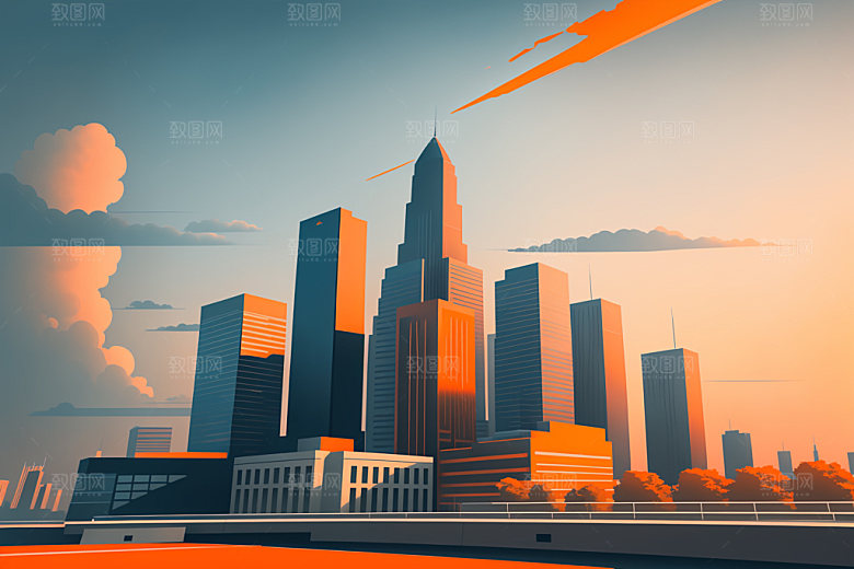 城市地标摩天大楼插画