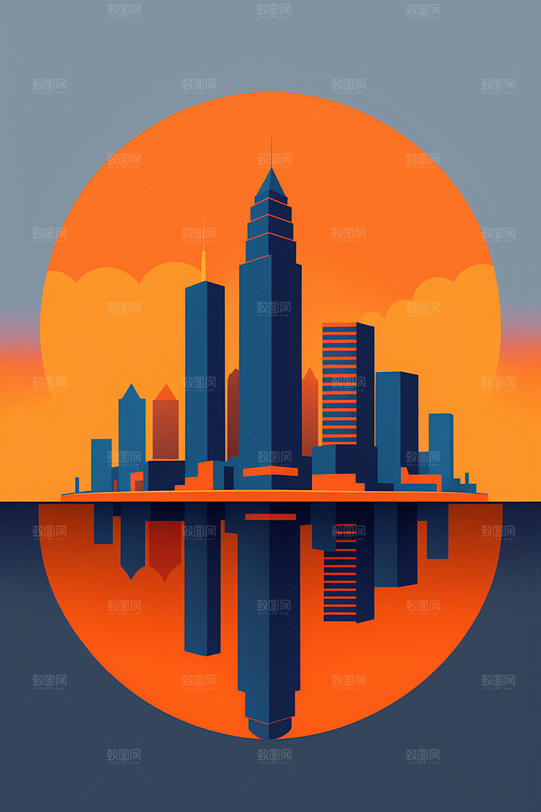 城市地标摩天大楼插画