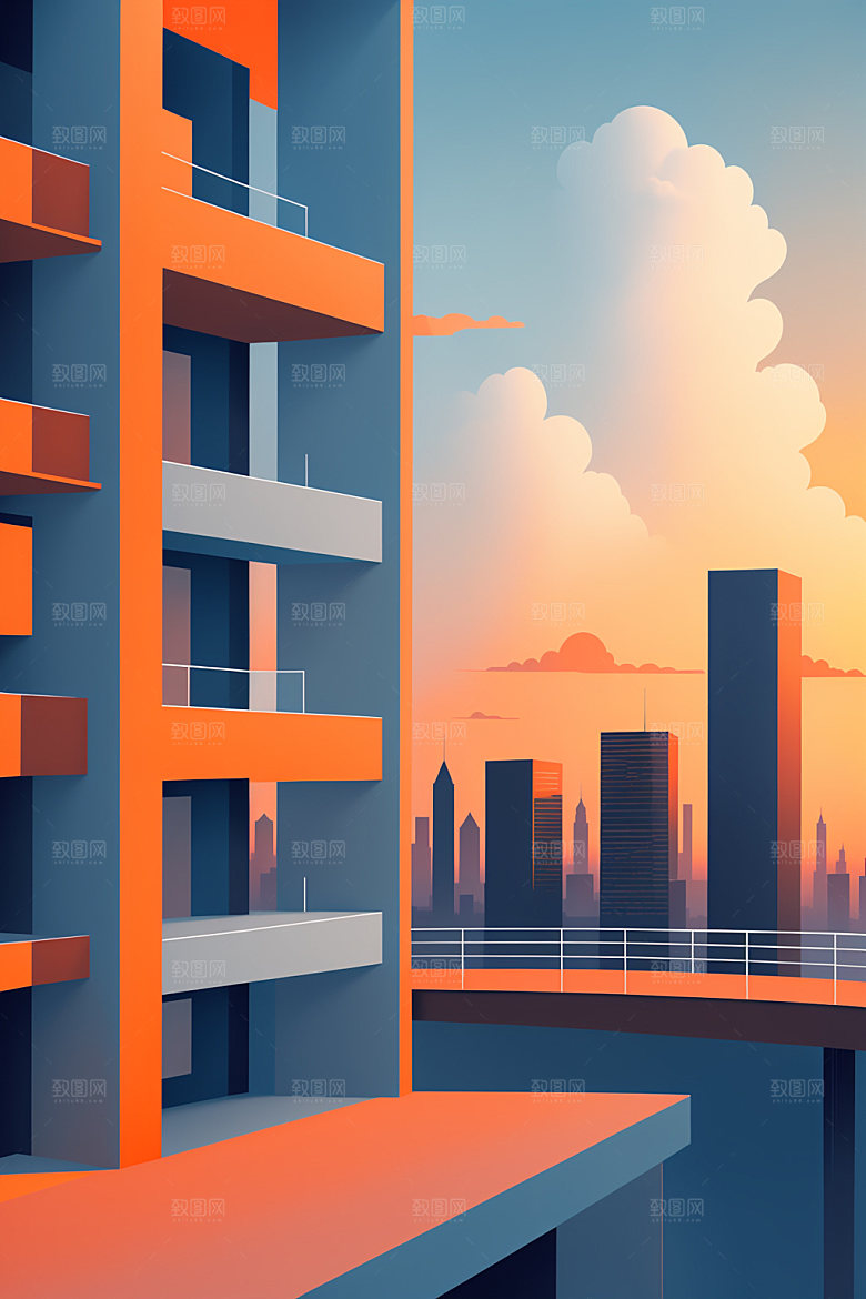城市楼房简约插画