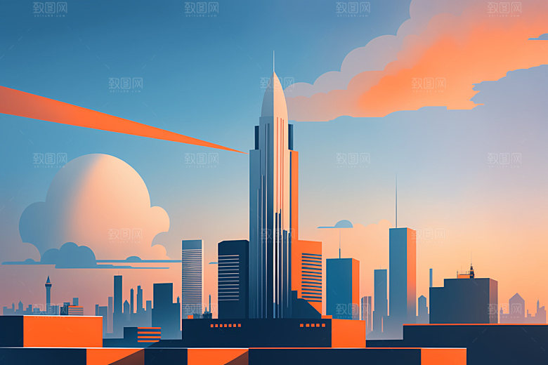 城市简约摩天大楼插画