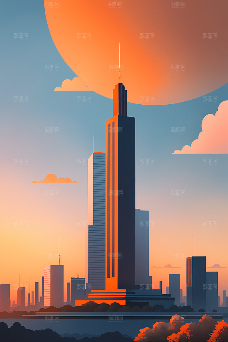 城市楼房大厦插画
