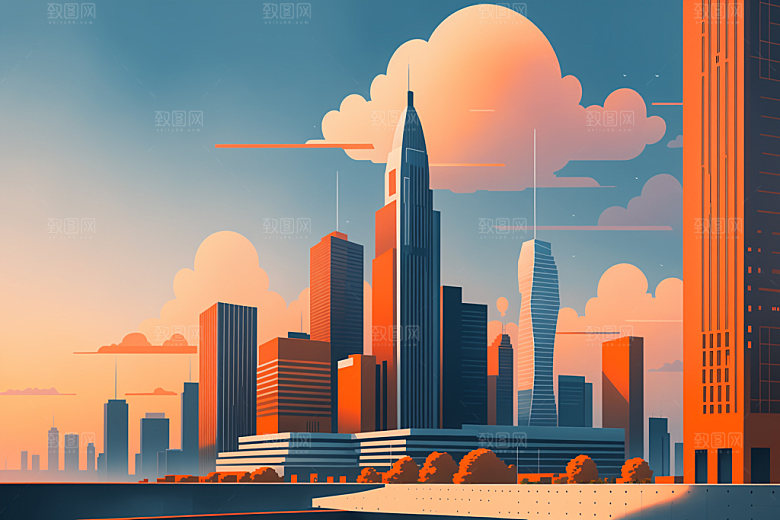 城市楼房地标插画