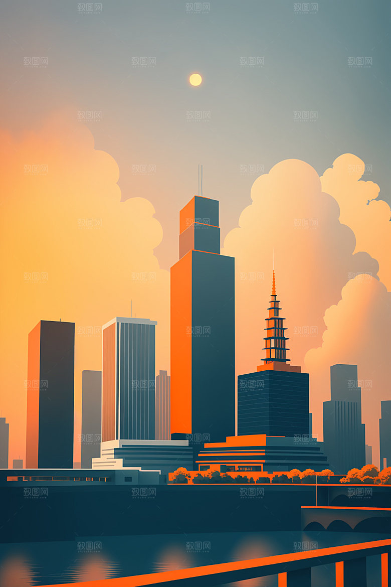 城市摩天大楼艺术插画