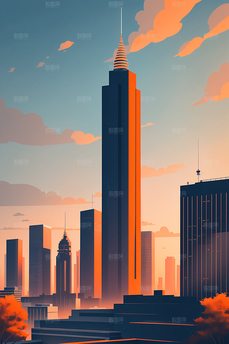 城市摩天大楼都市插画