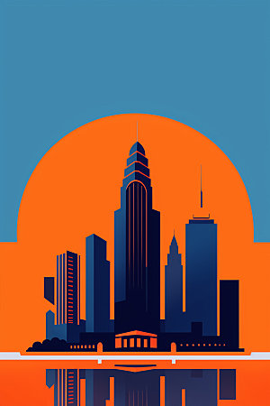 城市美式都市插画