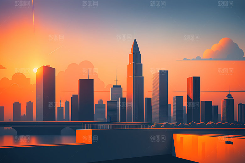 城市楼房简约插画
