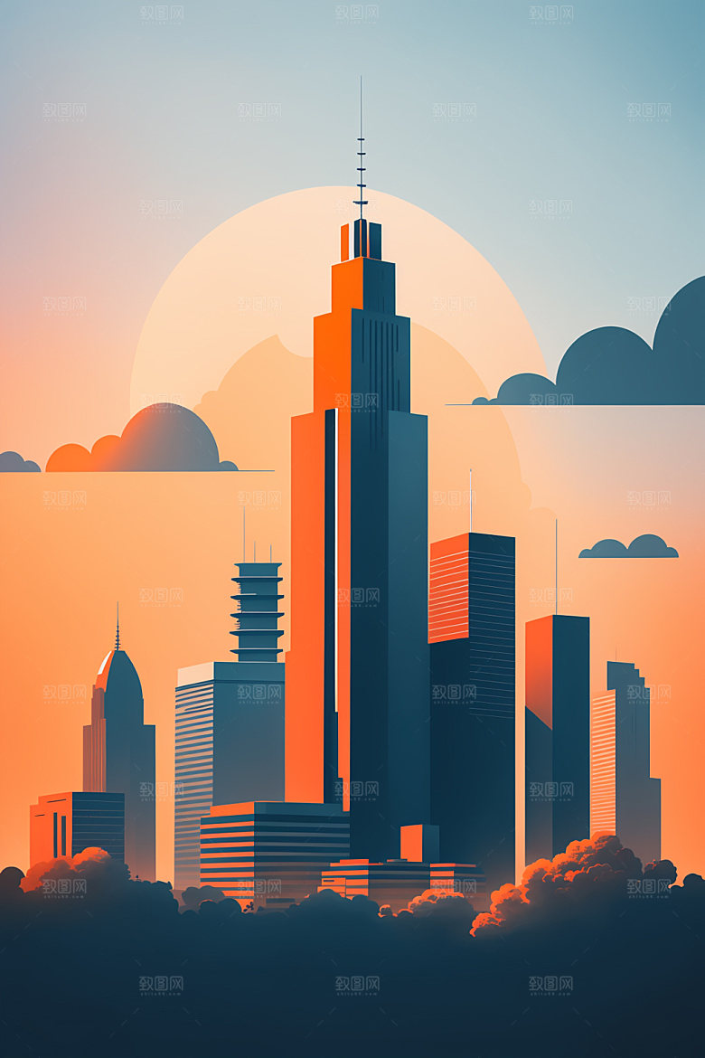 城市摩天大楼都市插画