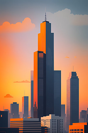 城市摩天大楼简约插画