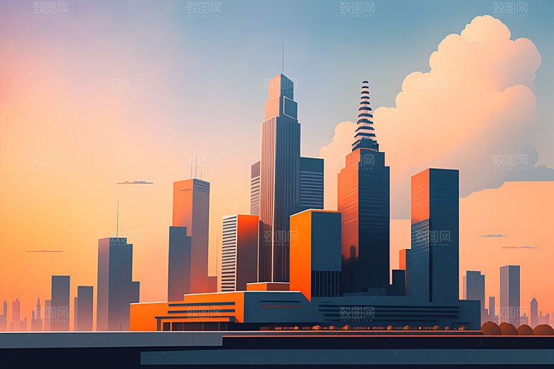 城市简约大厦插画