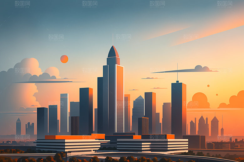 城市大厦摩天大楼插画