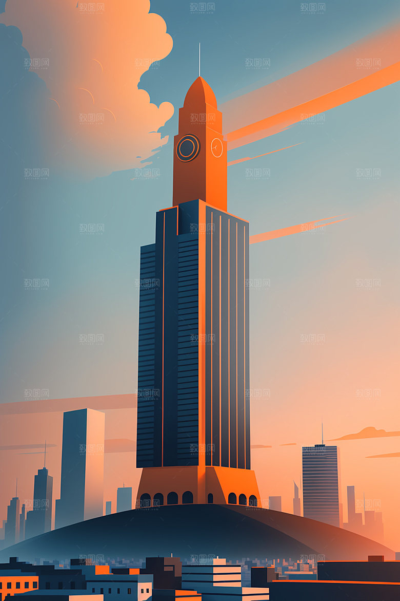 城市摩天大楼简约插画