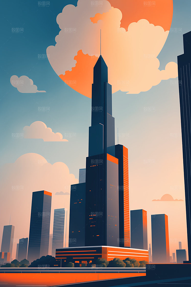 城市地标都市插画