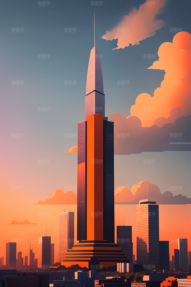 城市都市摩天大楼插画