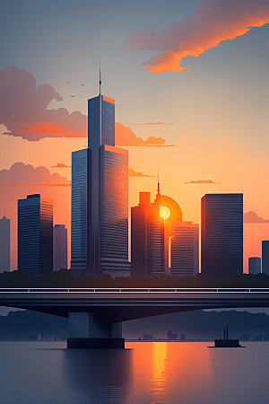 城市摩天大楼大厦插画