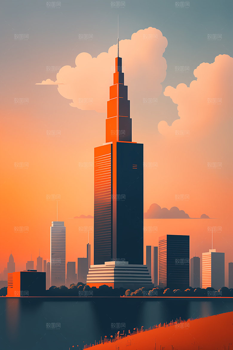 城市摩天大楼都市插画