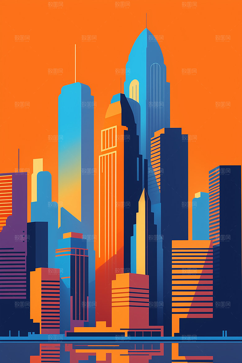 城市楼房地标插画