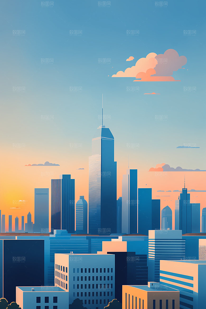 城市美式简约插画