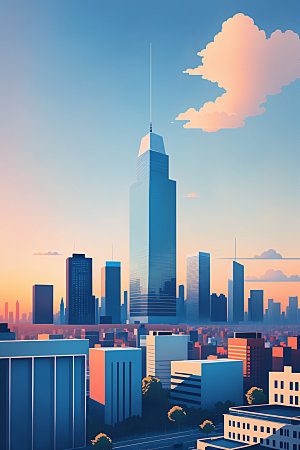 城市摩天大楼楼房插画
