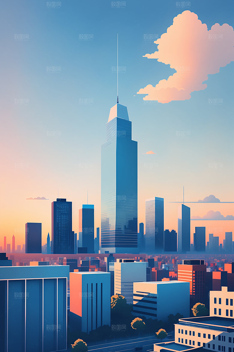 城市摩天大楼楼房插画