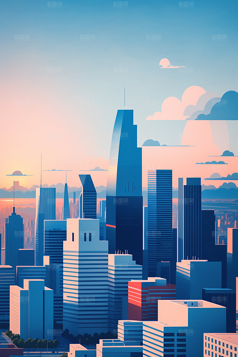 城市楼房简约插画