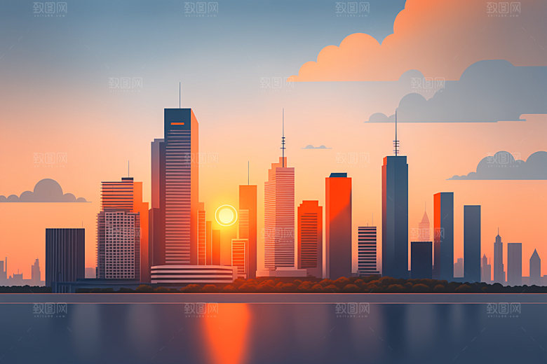 城市大厦扁平风插画
