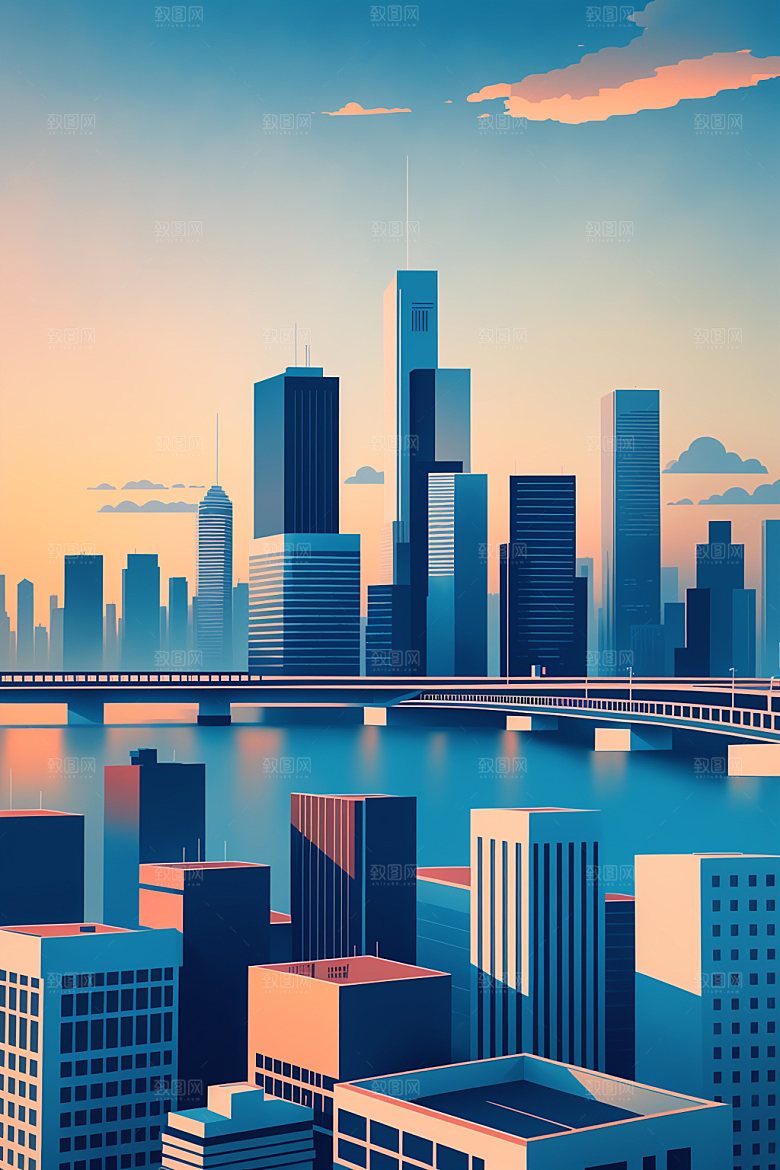 城市都市大厦插画