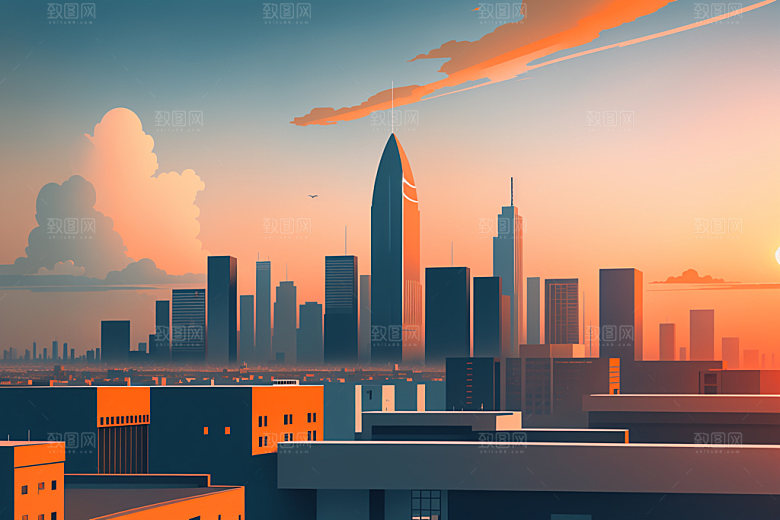 城市美式地标插画