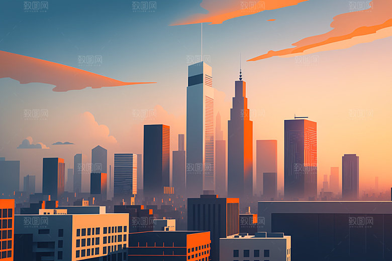 城市楼房地标插画