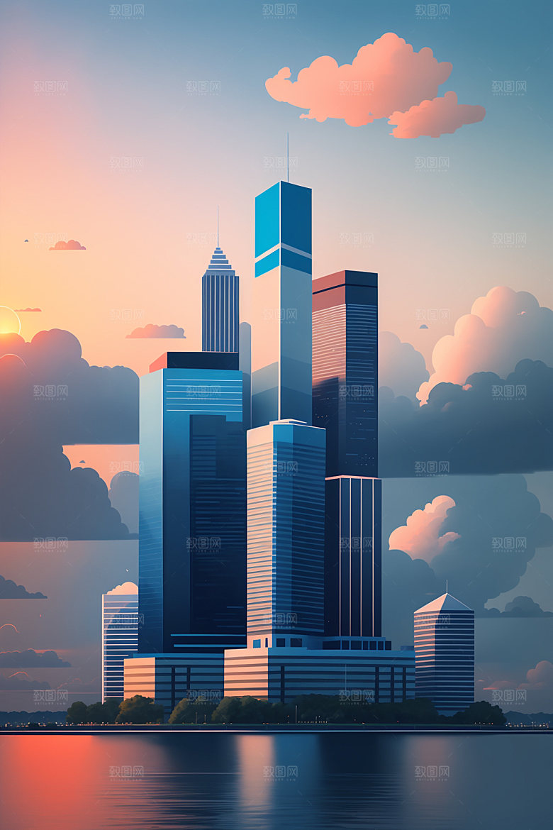 城市摩天大楼楼房插画