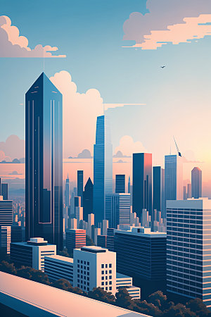 城市美式大厦插画
