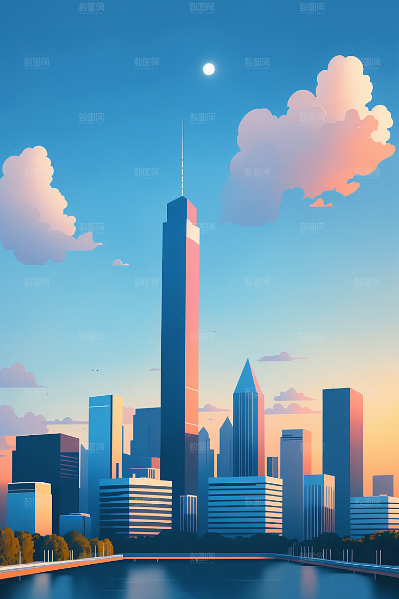 城市都市扁平风插画
