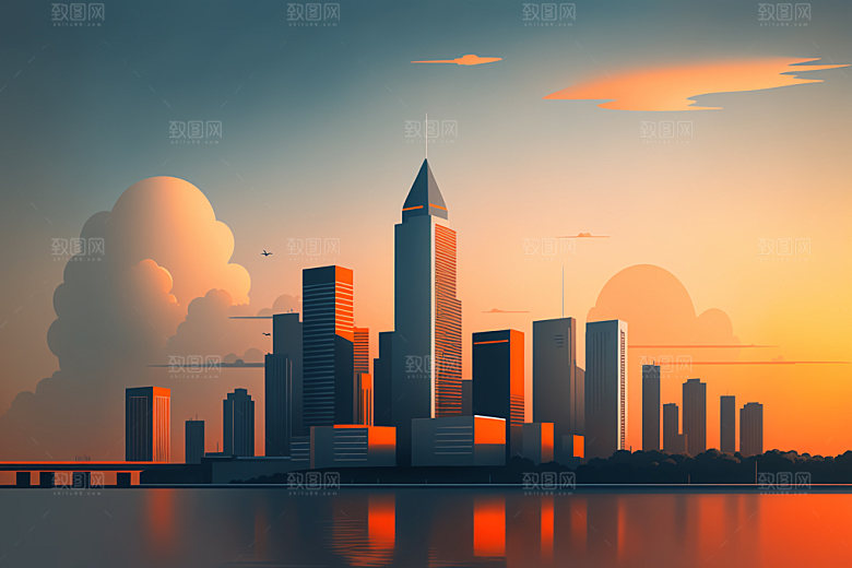 城市都市大厦插画