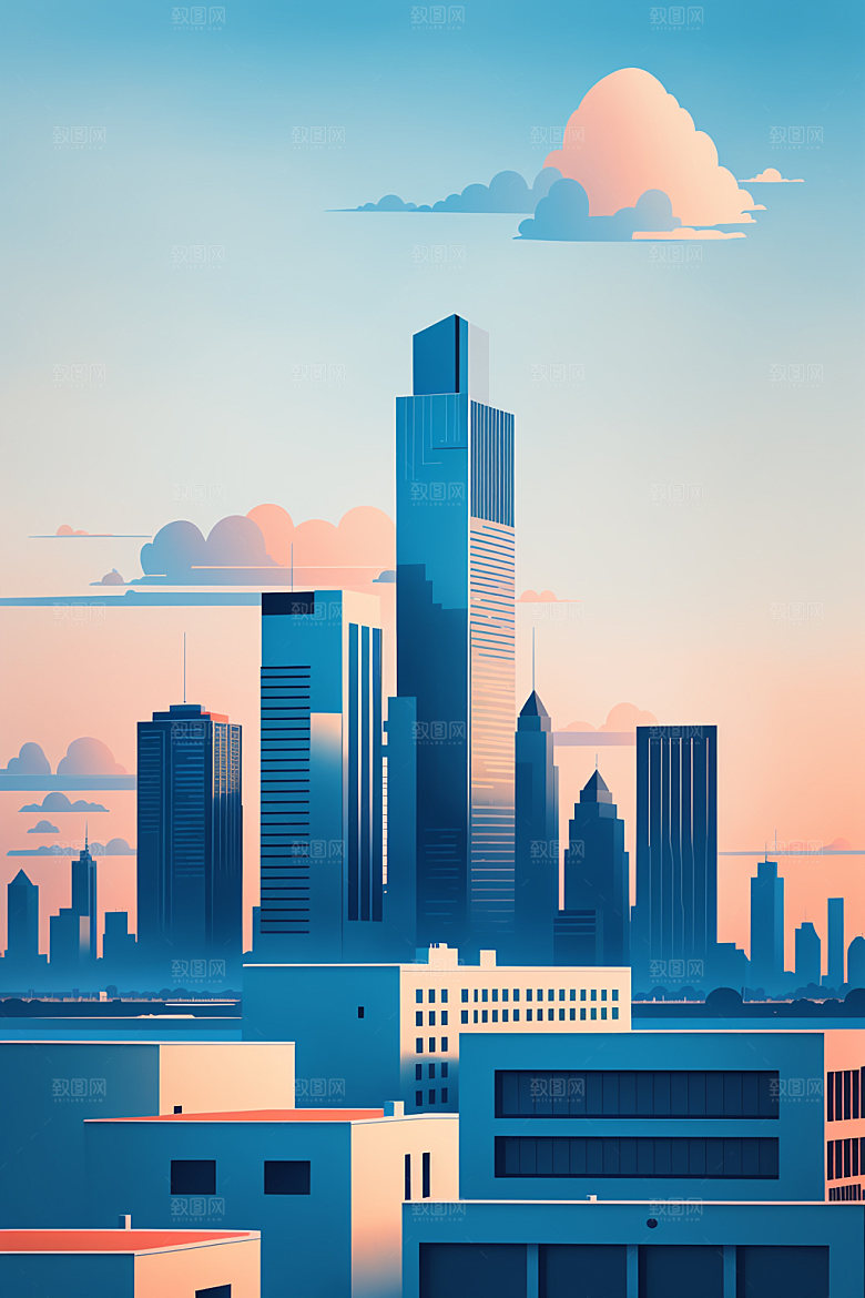 城市地标简约插画