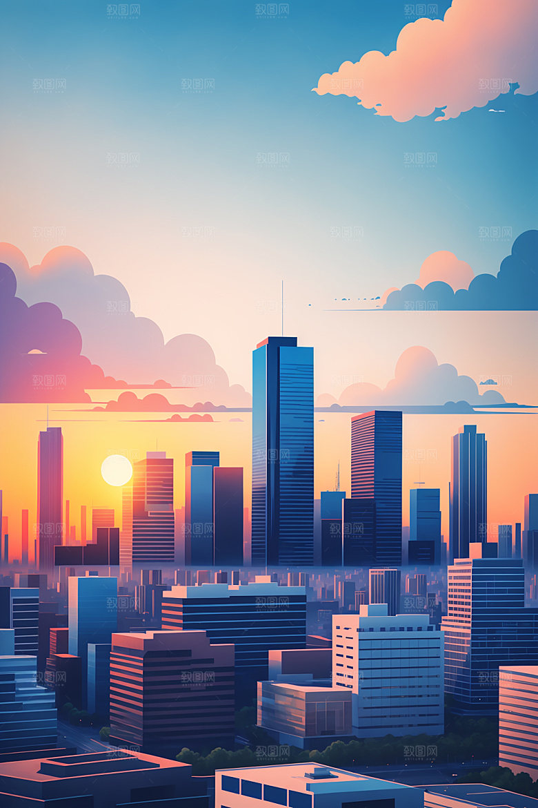 城市美式地标插画