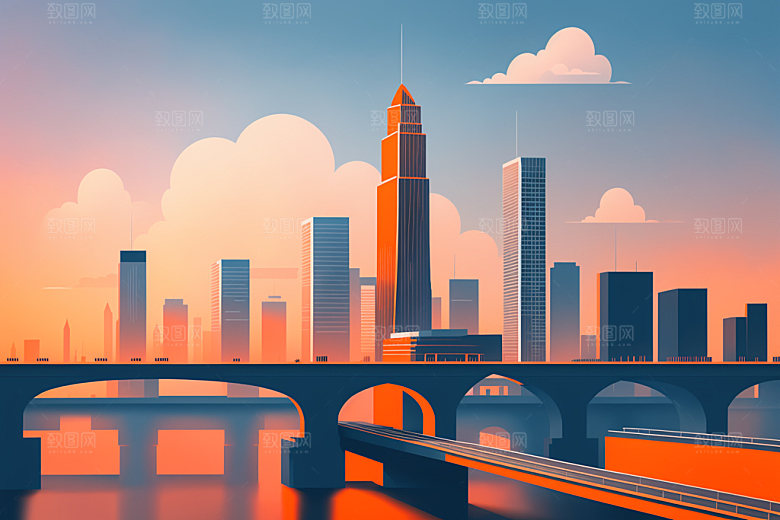 城市扁平风大厦插画