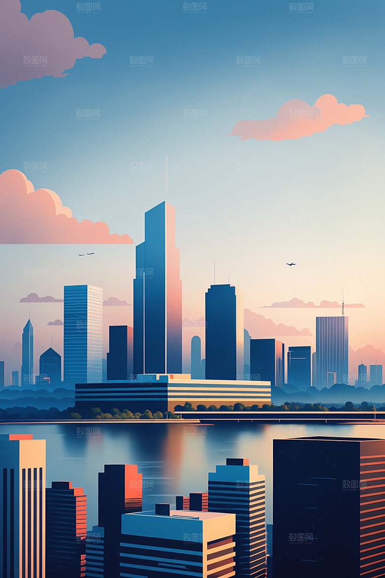 城市都市大厦插画