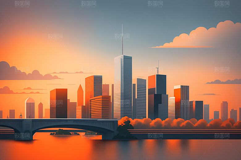 城市楼房简约插画
