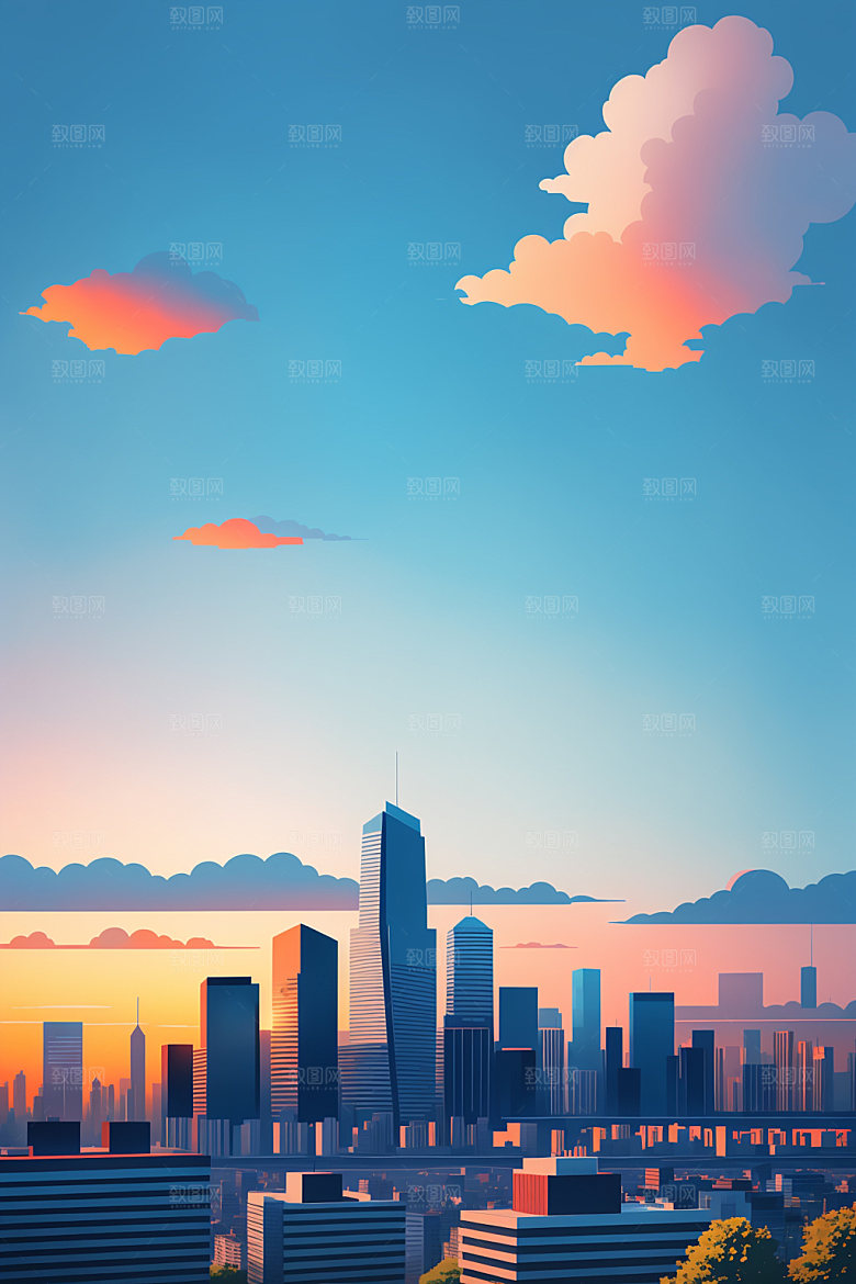 城市都市大厦插画