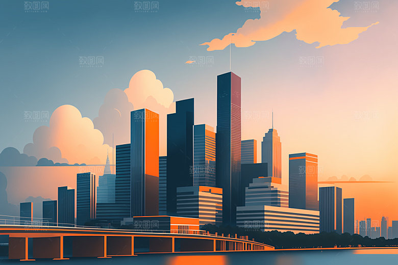 城市都市摩天大楼插画
