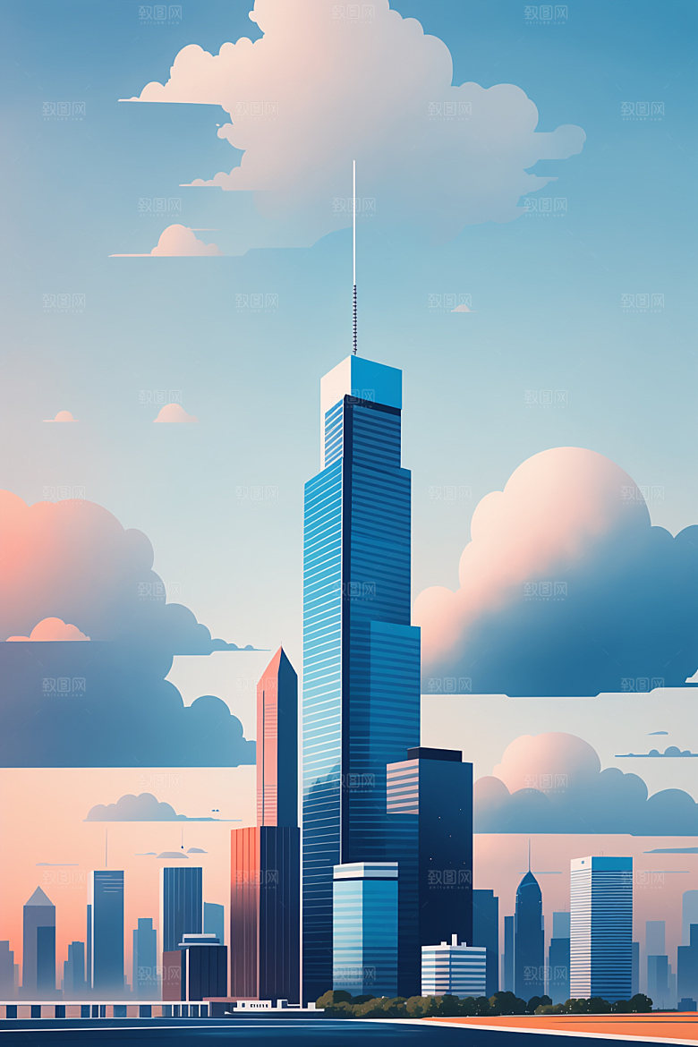 城市简约摩天大楼插画