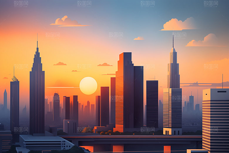 城市大厦摩天大楼插画