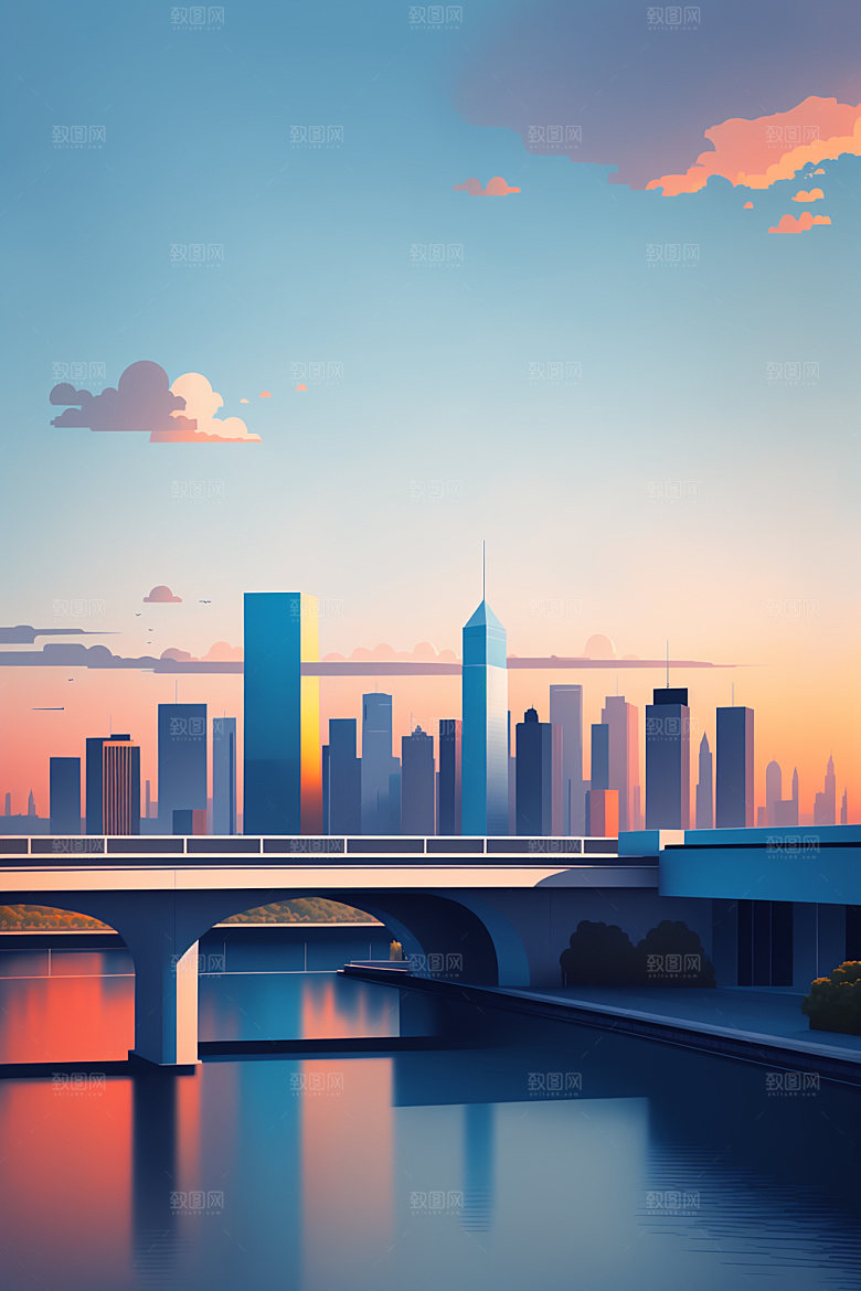 城市地标楼房插画