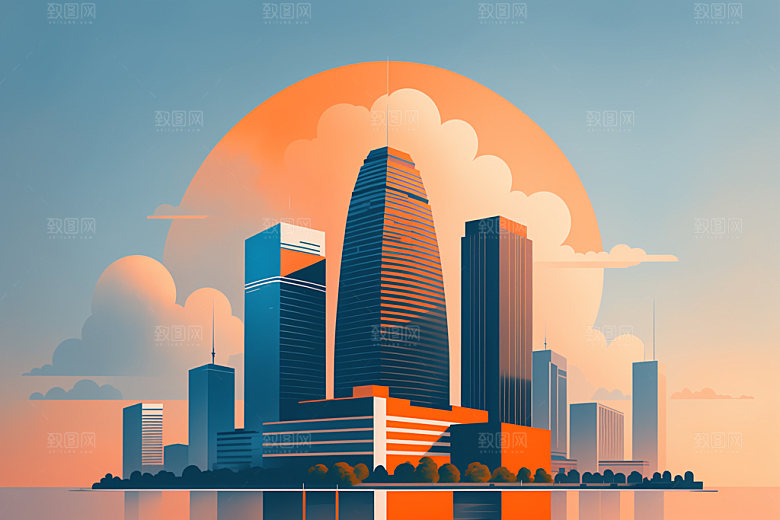 城市楼房简约插画