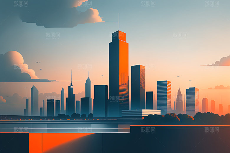 城市简约地标插画