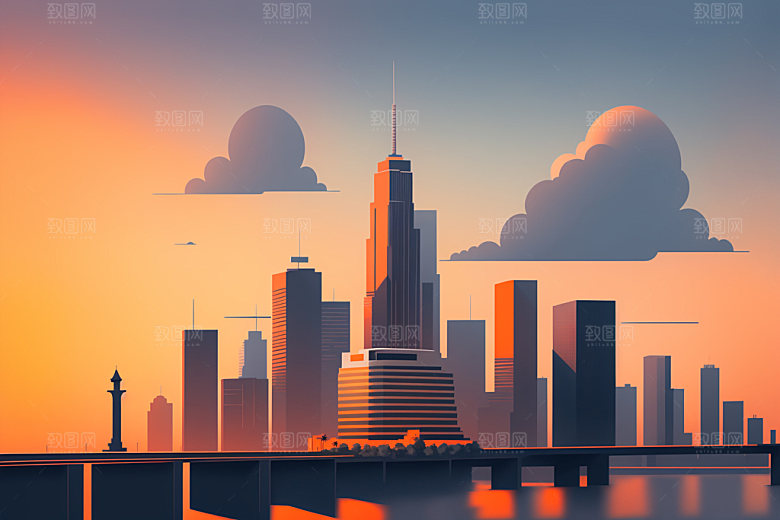 城市大厦地标插画