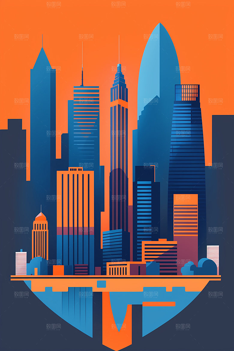城市都市地标插画